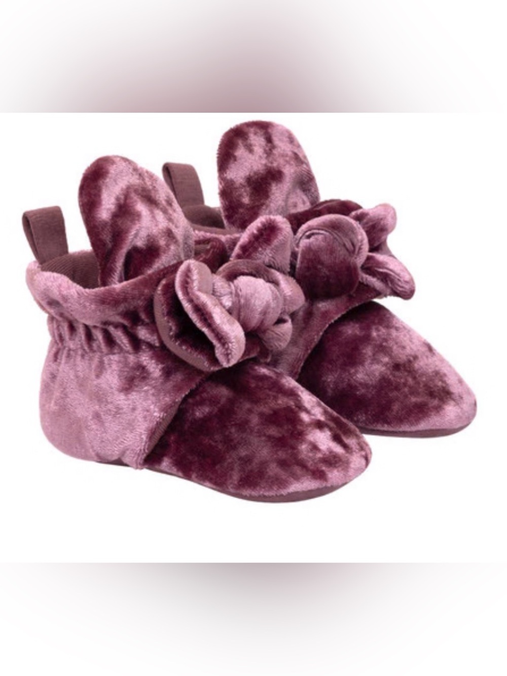 12-18M🍇 Robeez Bonnie Pink Crushed Velvet Snap Baby Bow Booties Early Walker